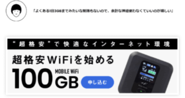 超格安Wi-Fi端末と100GB表示画像